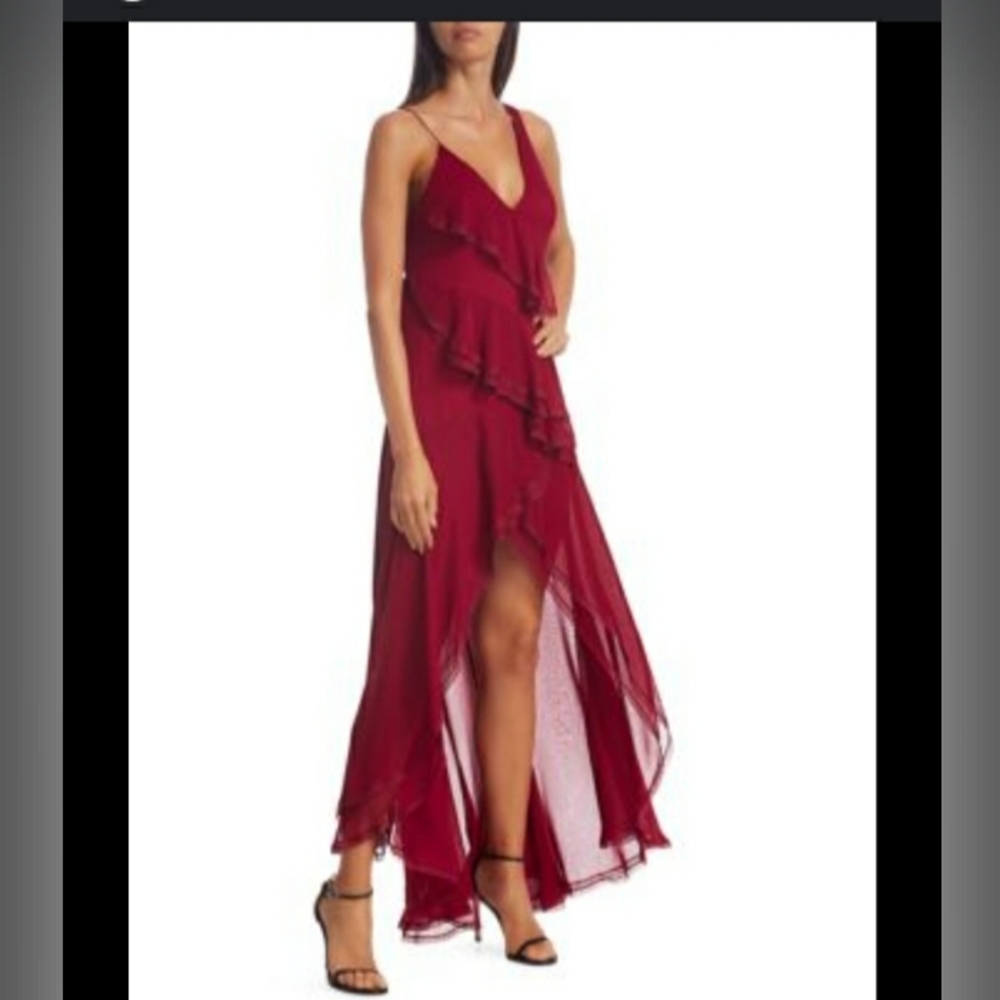 Alice + Olivia Burgundy Ruffle Midi Dress